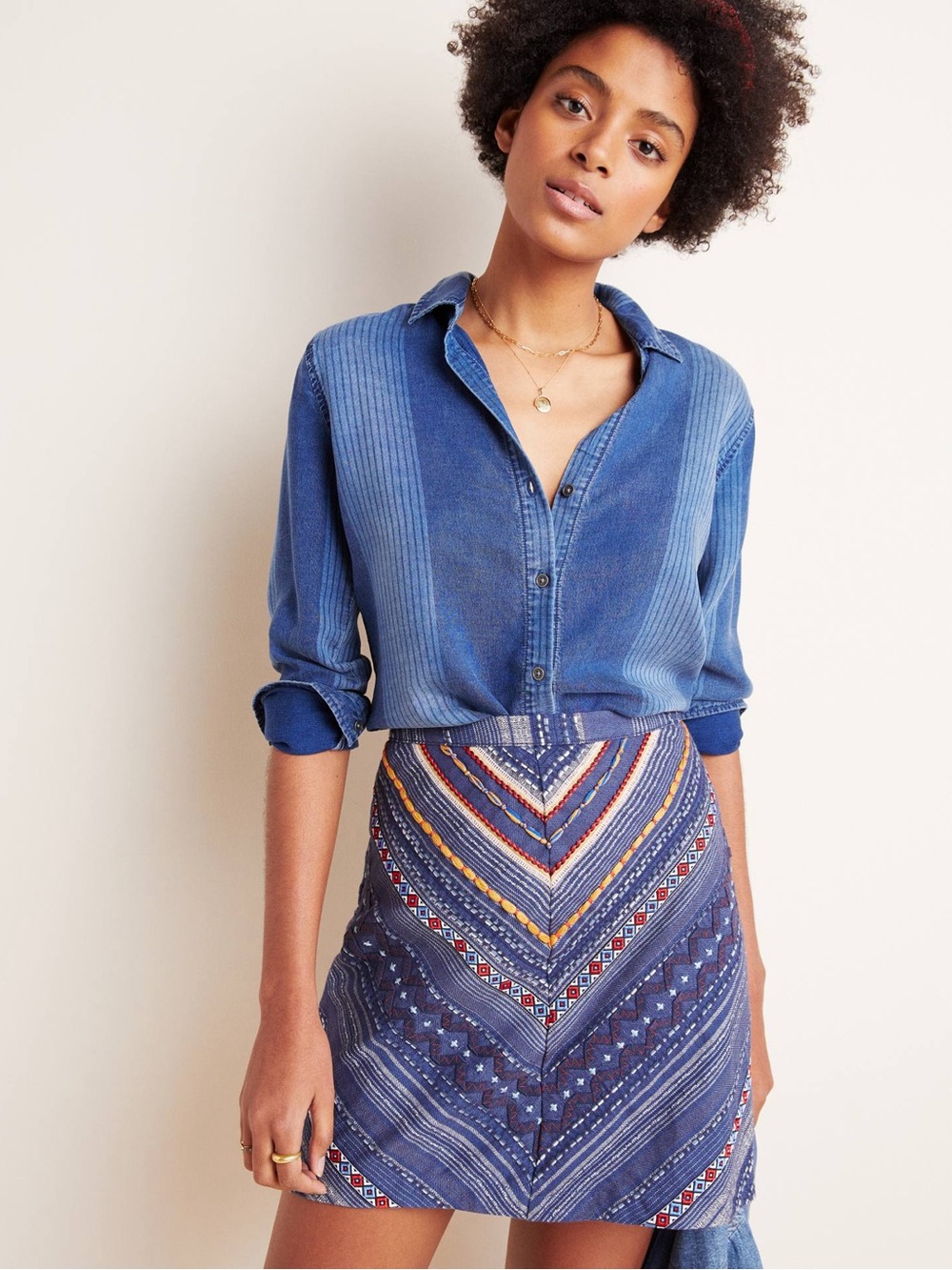 Maeve Embroidered Denim Mini Skirt size 12